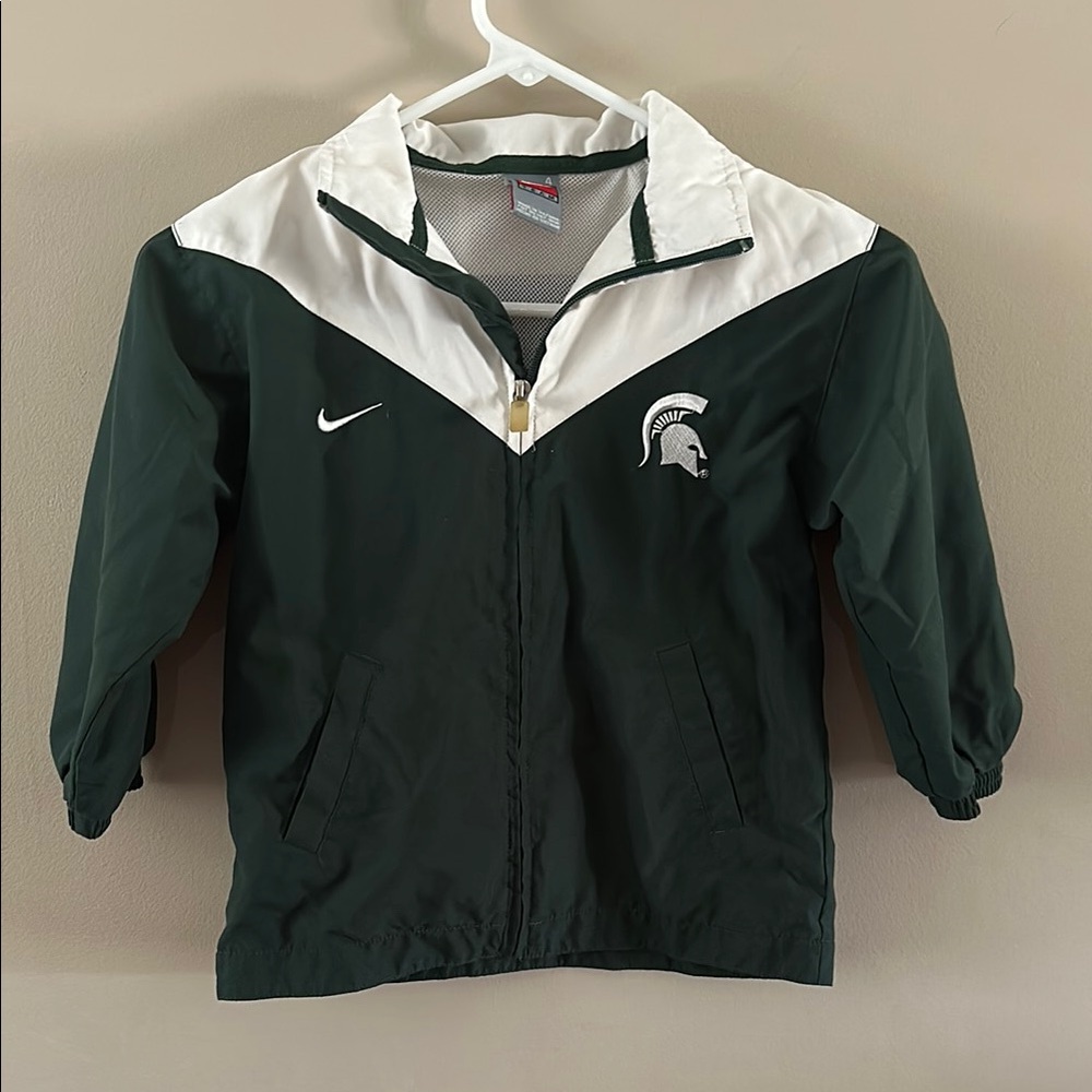 Nike Green and White Raincoat with Athletic Performance Fabric
